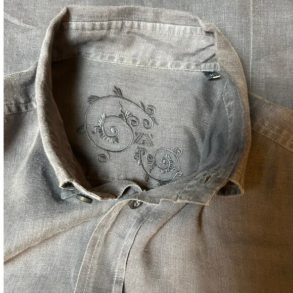 Zegna Sport Slate Gray Men's Embroidered Long Sleeve Linen Blend Shirt Medium - Picture 9 of 11